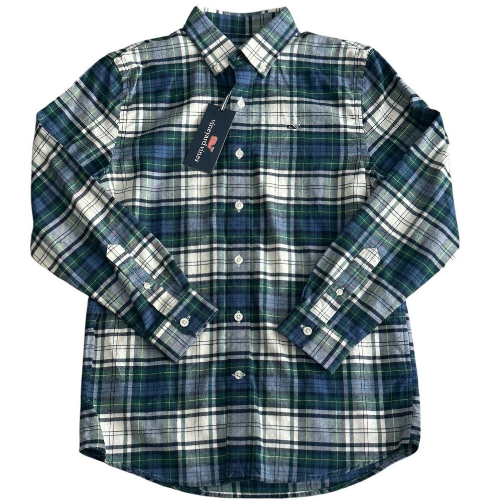 VINEYARD VINES Boys Flannel Whale Button Down Medium NWT